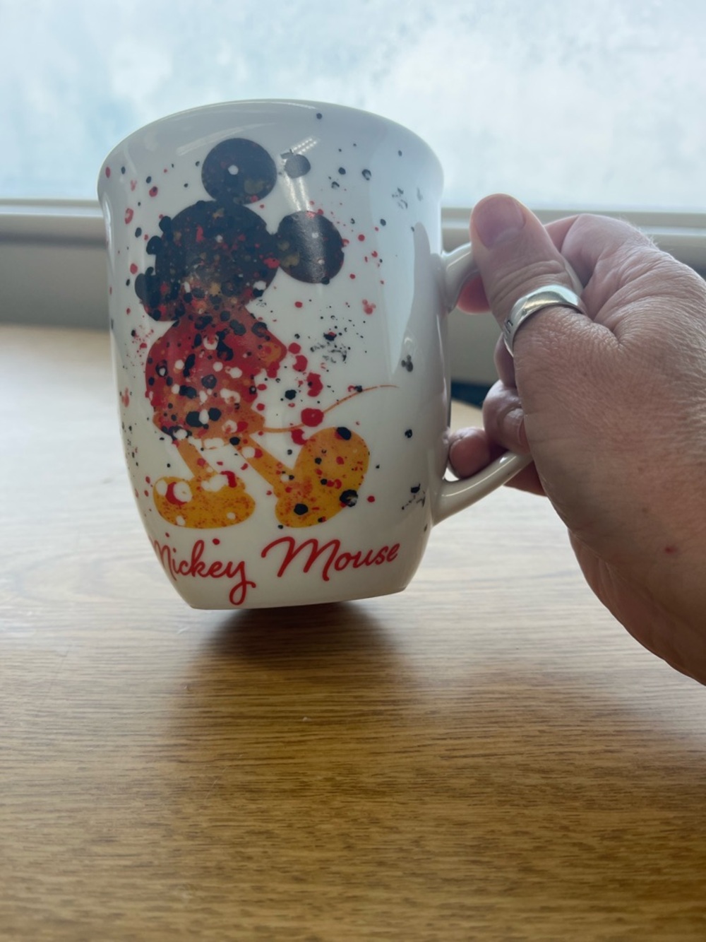 Disney White Ceramic Mug with Black, Red, Yellow Mickey Silhouette - Picture 3 of 4